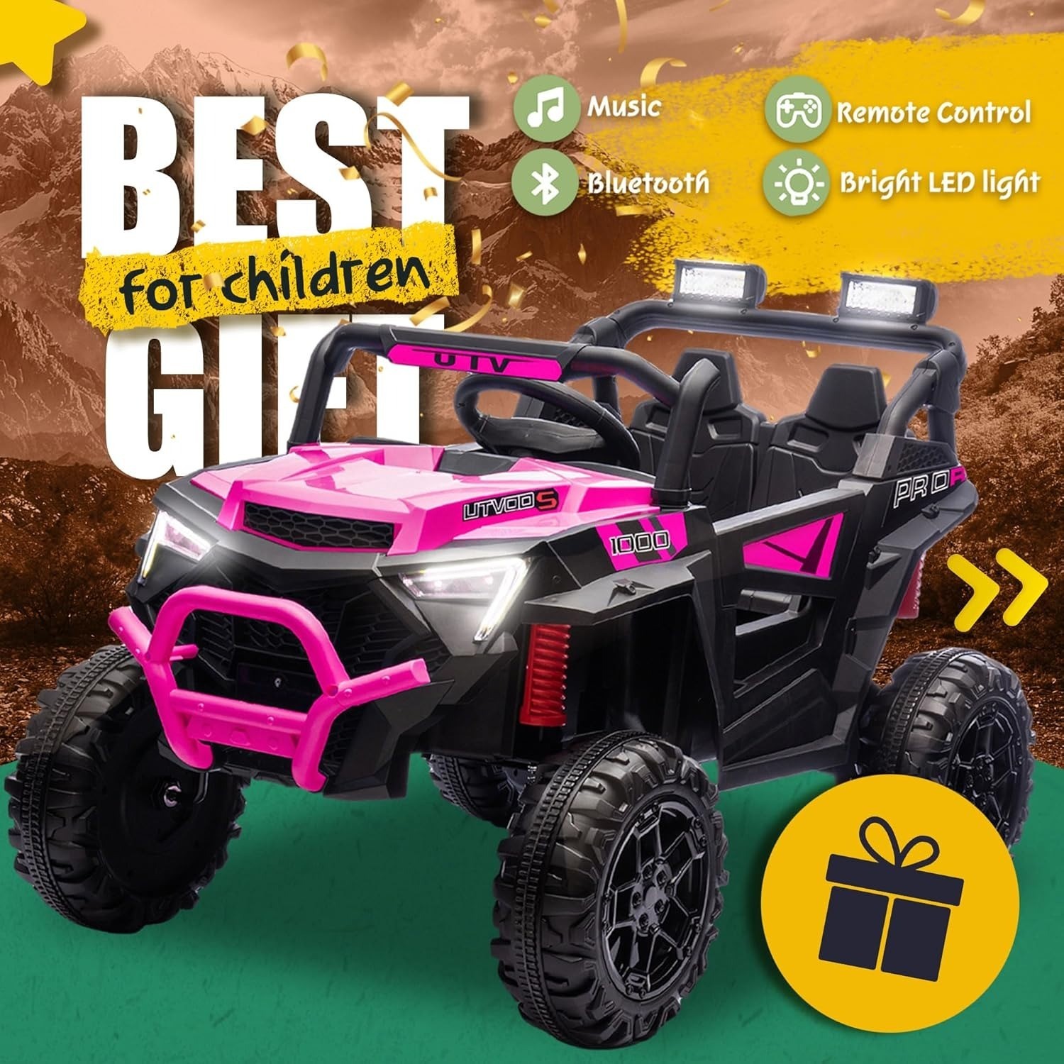 24V Kids Electric Car 400W Ride On Toy UTV with Remote Power Wheels Truck, Pink