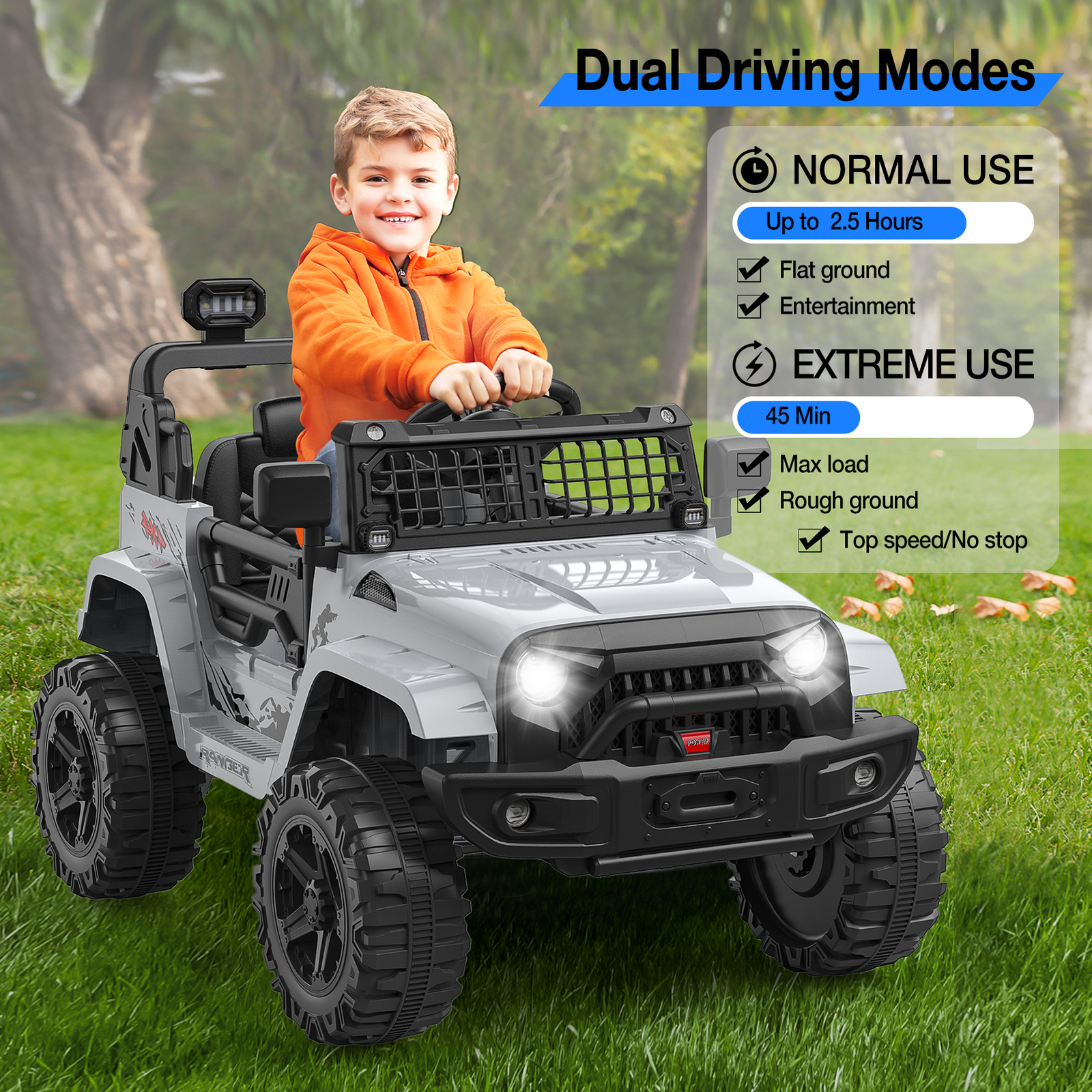 Kids Electric Ride On Truck Toys 12V Power Battery Car Grey with Remote Control