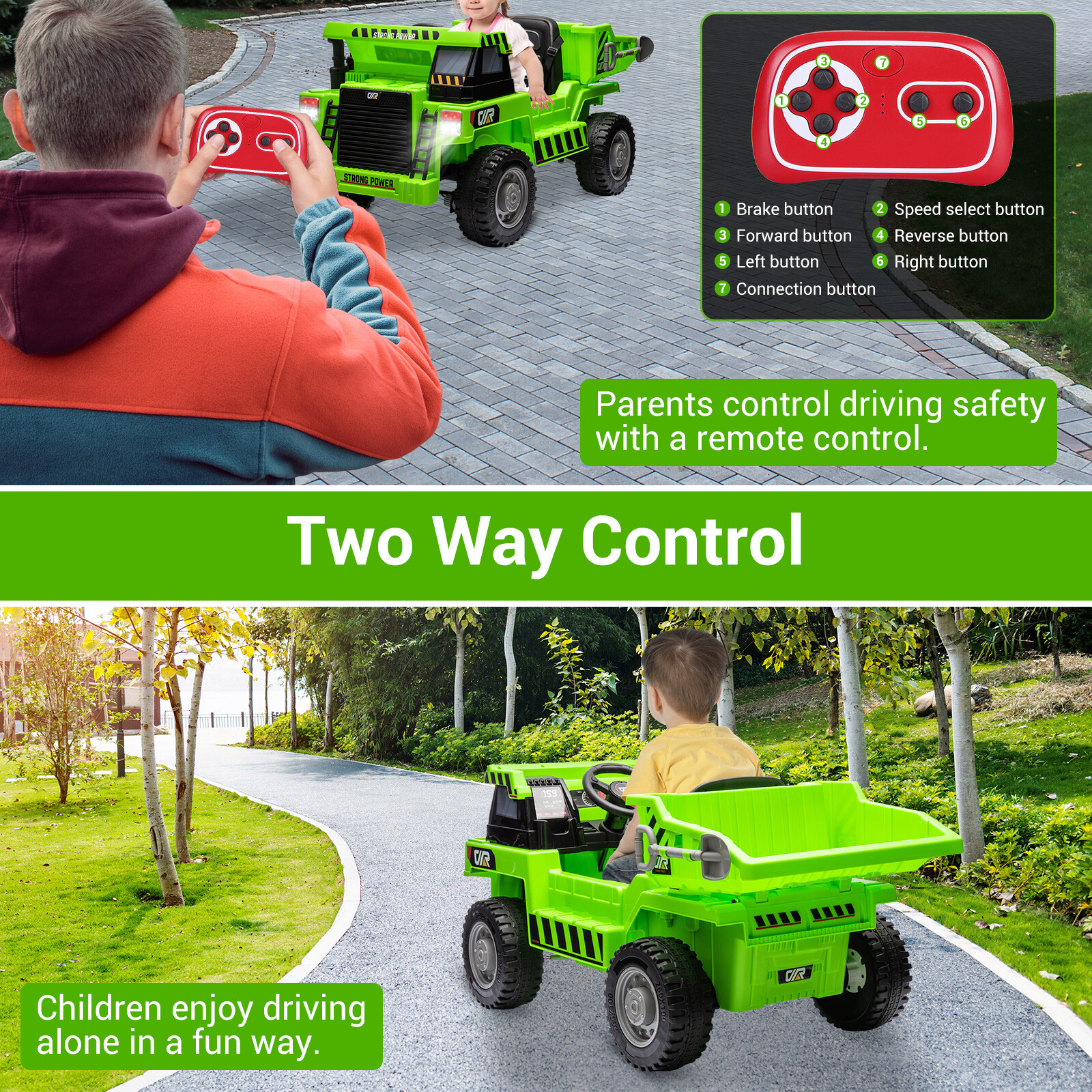 Kids Dump Truck Toys with Remote Control 4 Wheels Kids Ride on Construction Car
