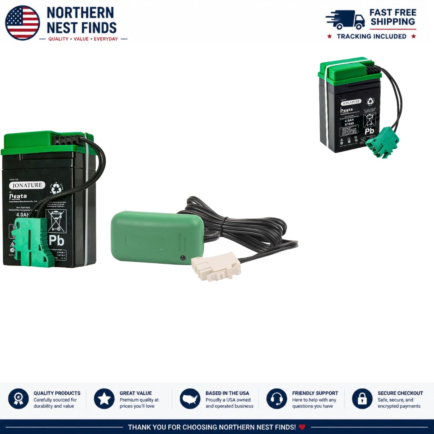 Replacement 6V 4Ah Battery with Charger for John Deere Kids Ride-On Cars