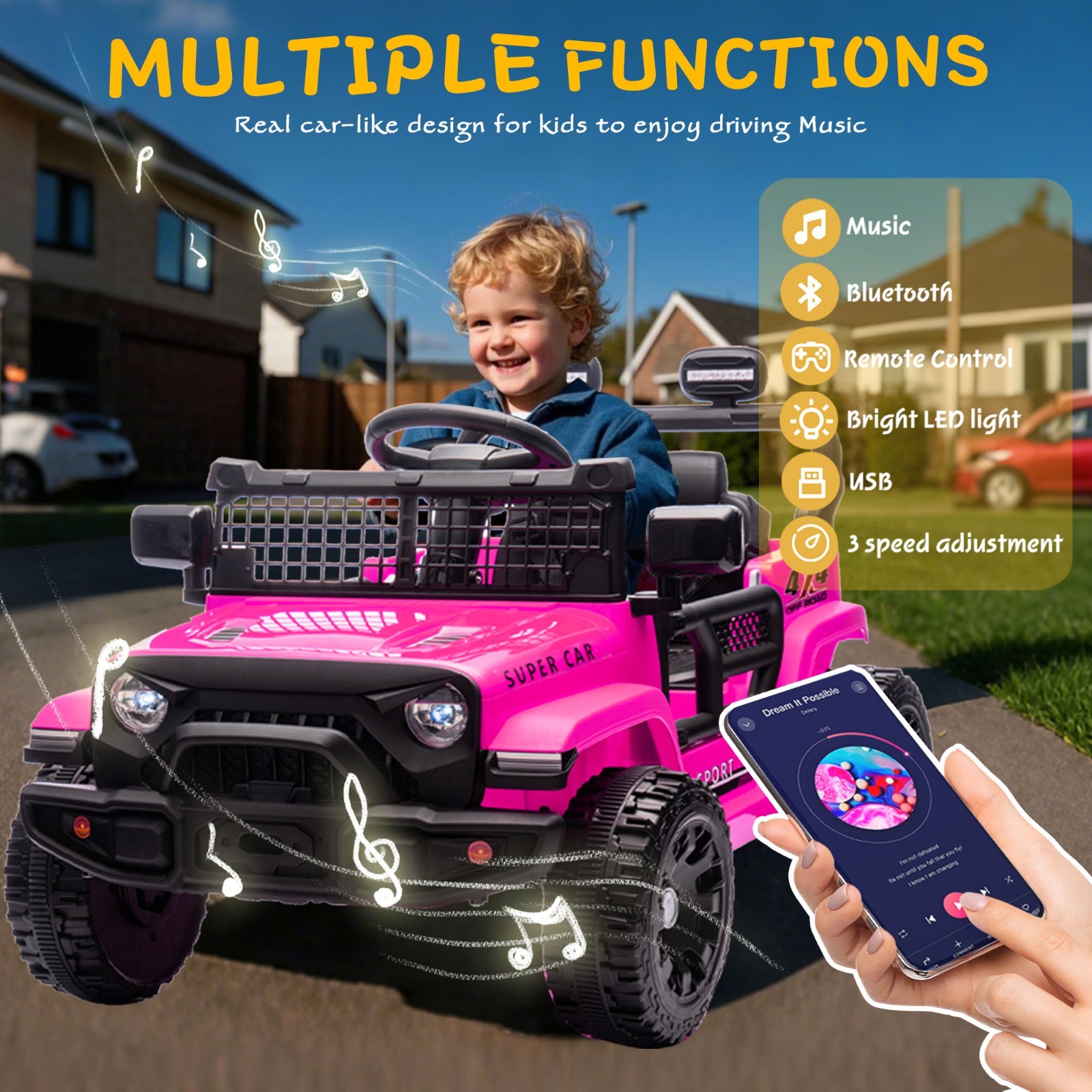 24V Kids Ride on Electric Car w/Remote, Power Wheels Toys for Boys & Girls, Pink