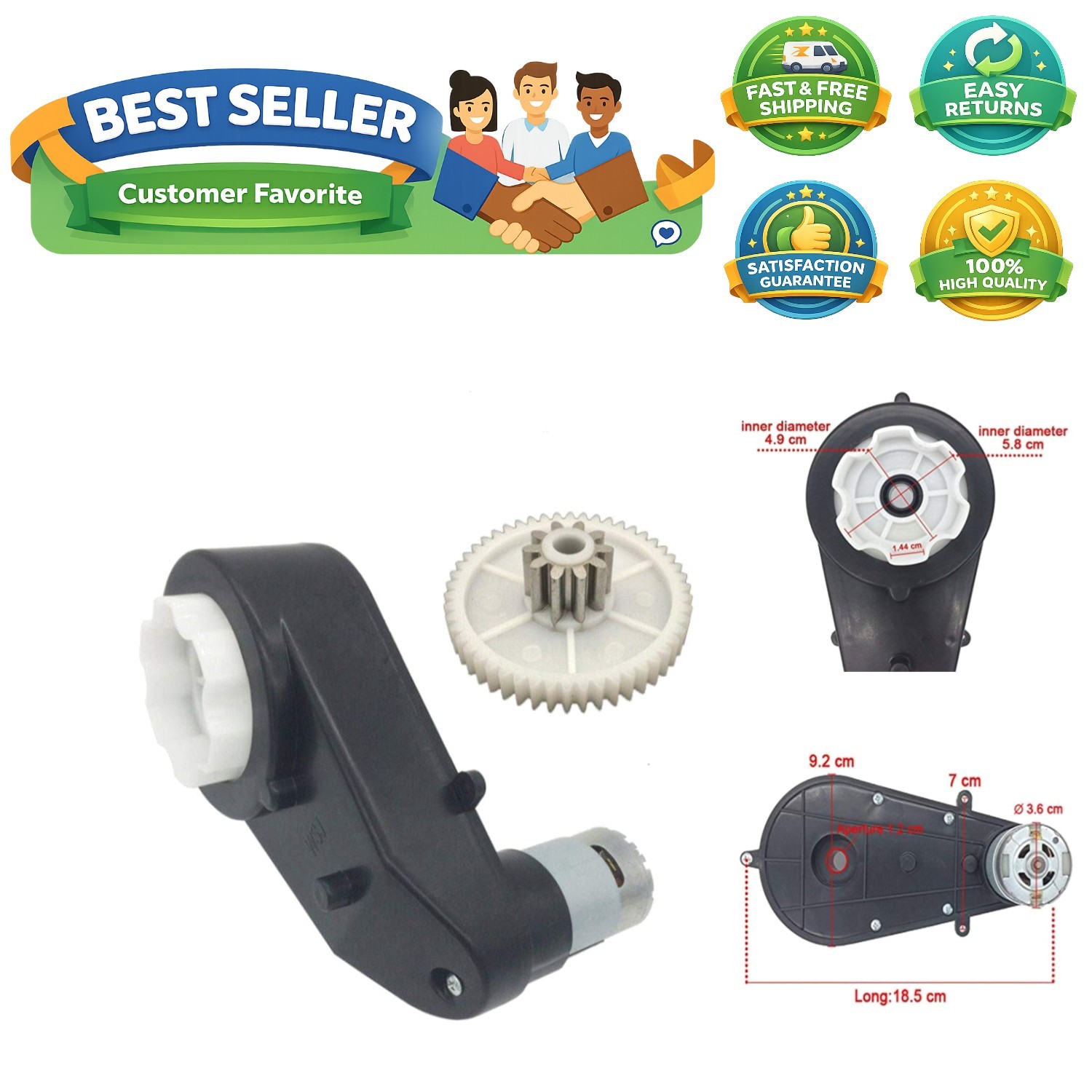 24V 30000RPM Gearbox Motor for Kids Ride-On Car Parts – High Torque Performance