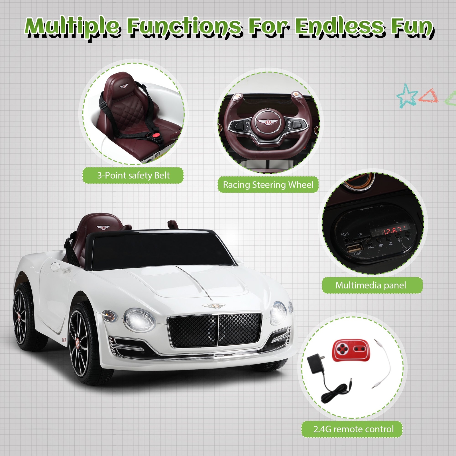Bentley Licensed Electric Kids Ride On Car Battery Powered Toys Gift W/Remote