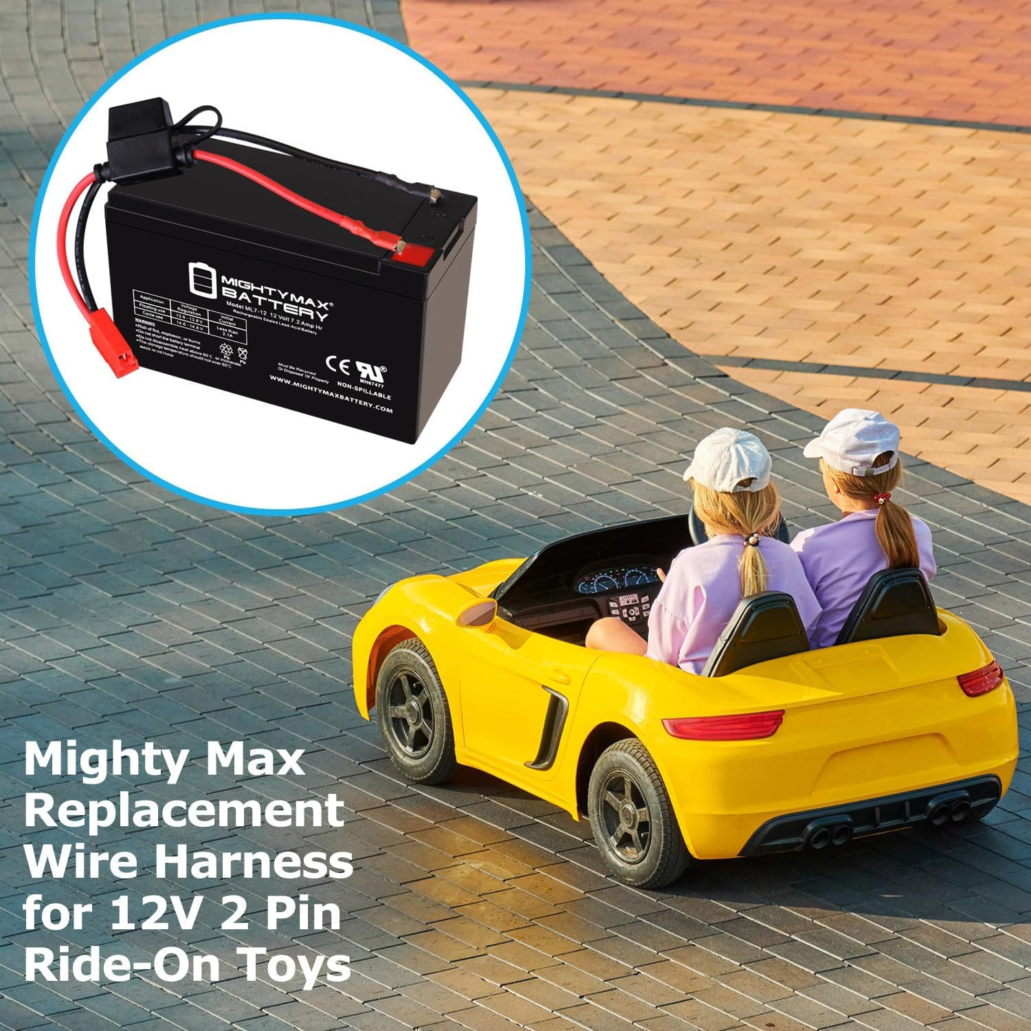 Drop in Replacement for 12V Ride on Vehicle with 7Ah Battery Kit and Harness wit