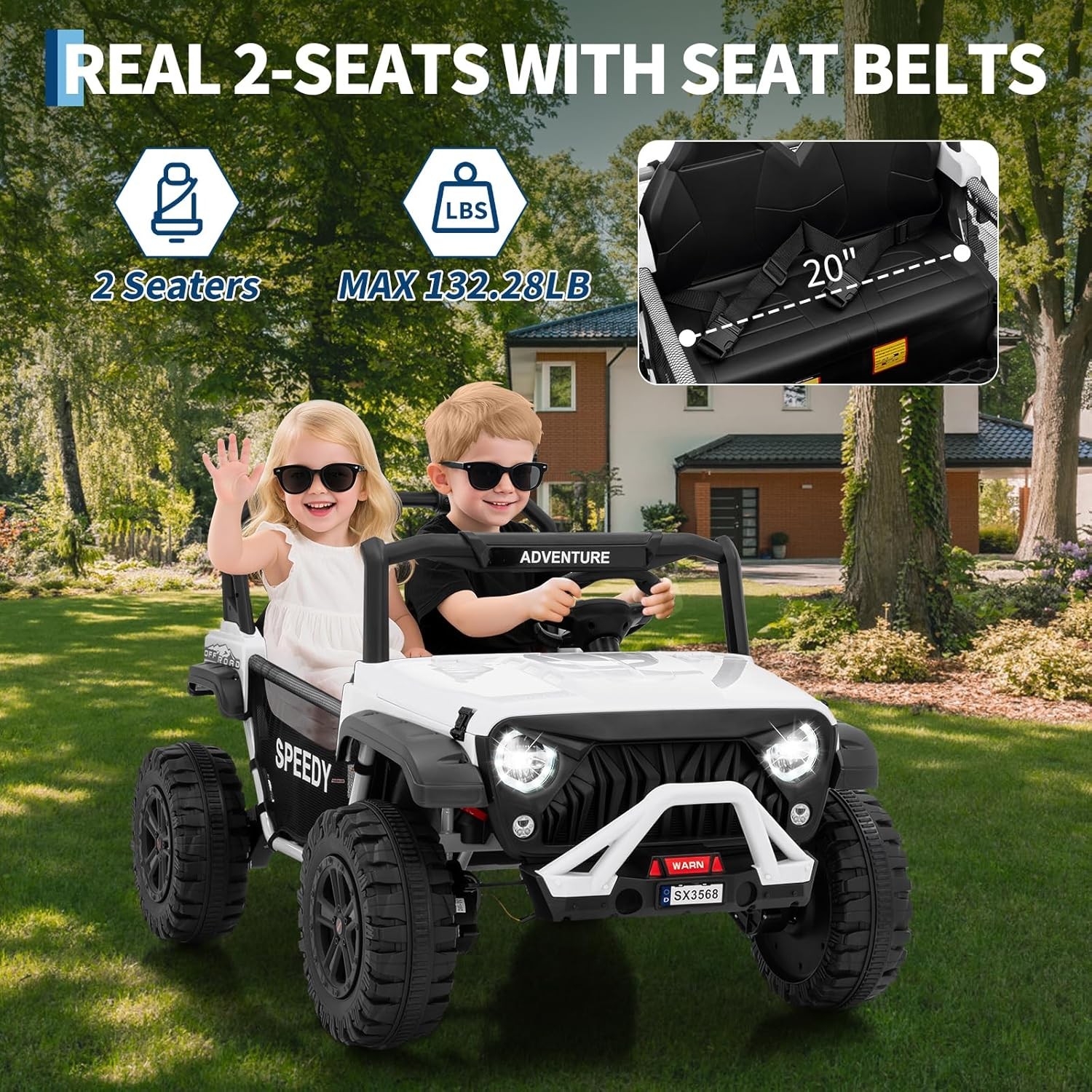 2 Seater Ride on Car for Kids Parental Remote 4WD 24V Ride on Toy 4.97MPH Truck