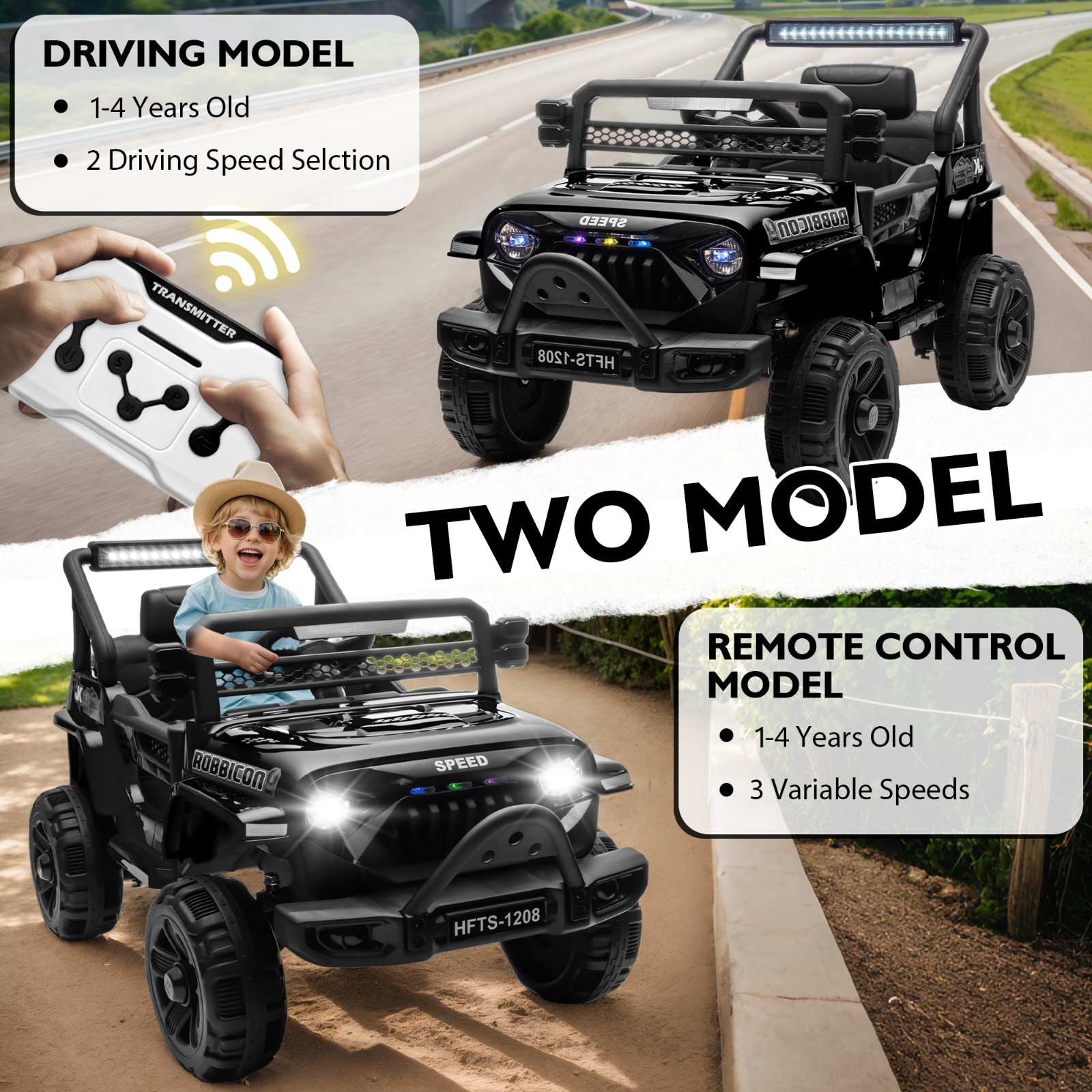 12V Electric Car Ride On Truck for Kids w/ Remote, Powered Wheels Toys, Black