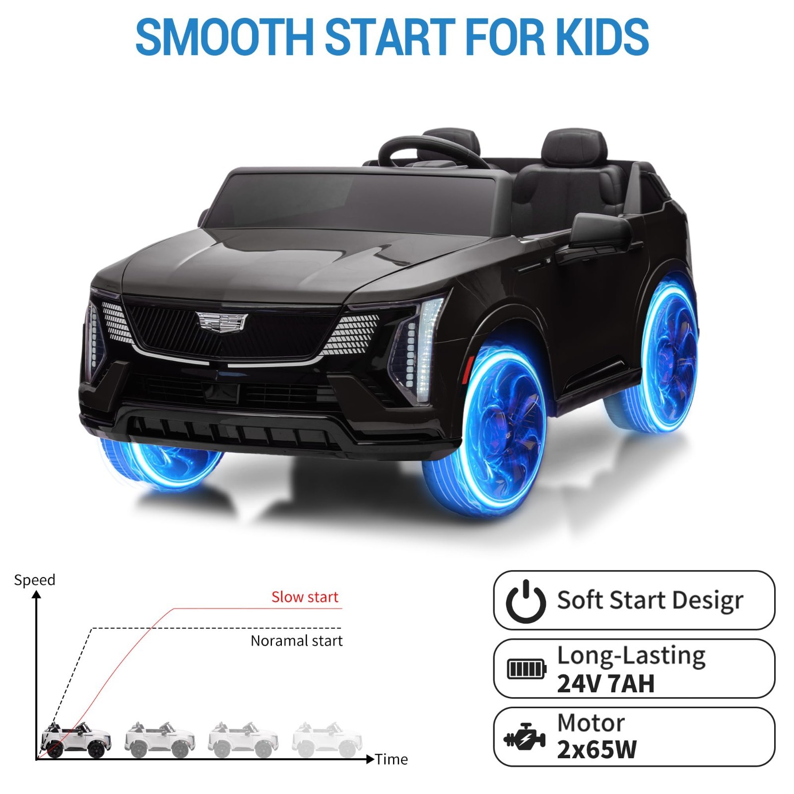 24V Ride On Car Licensed Cadillac Battery Powered Music LED Lights For Boys Girl