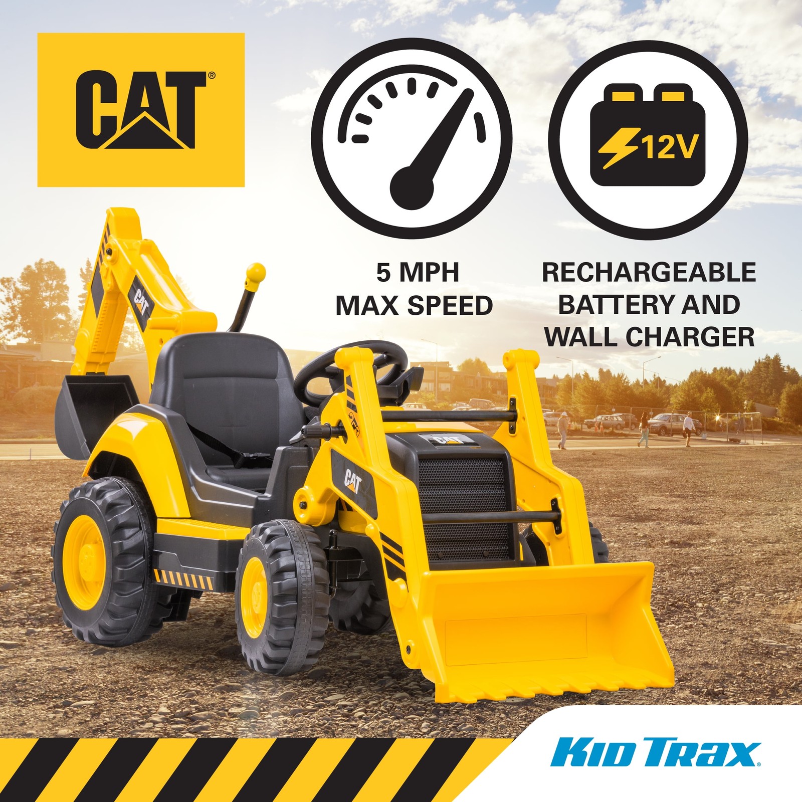 Kids Ride On Toy CAT Excavator Backhoe Front Loader Truck 12V Battery Powered