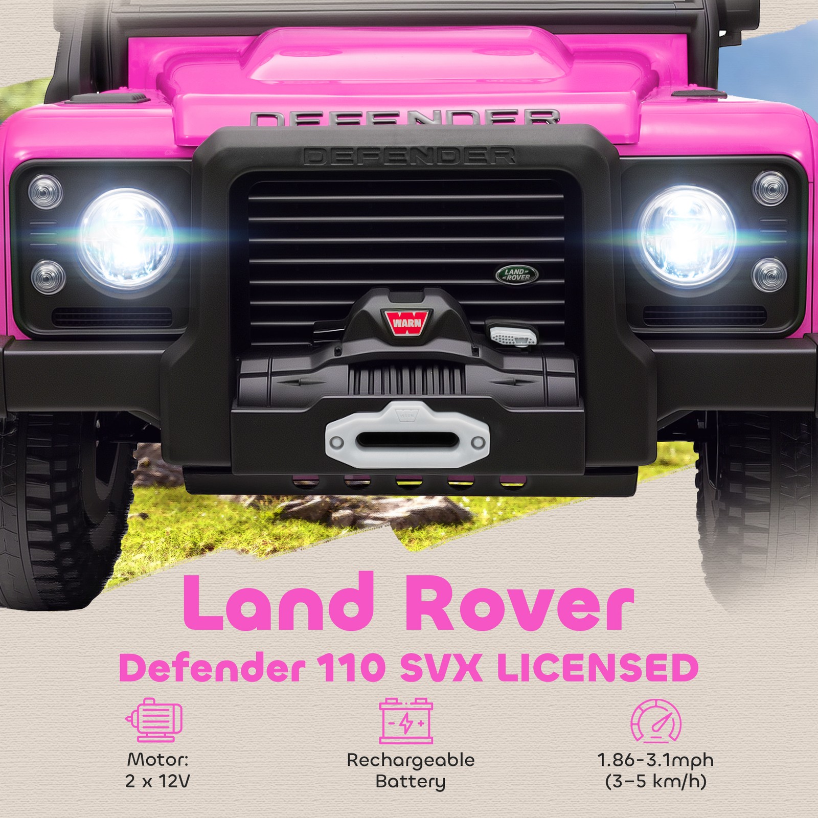 Kids Electric Car, Land Rover Licensed Off-Road Ride On Car, Pink