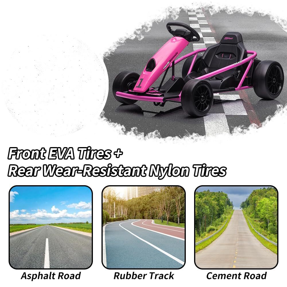 Ride On Toy for Teens 24V Go Kart 9Ah Large Battery 8MPH High Speed Drifting