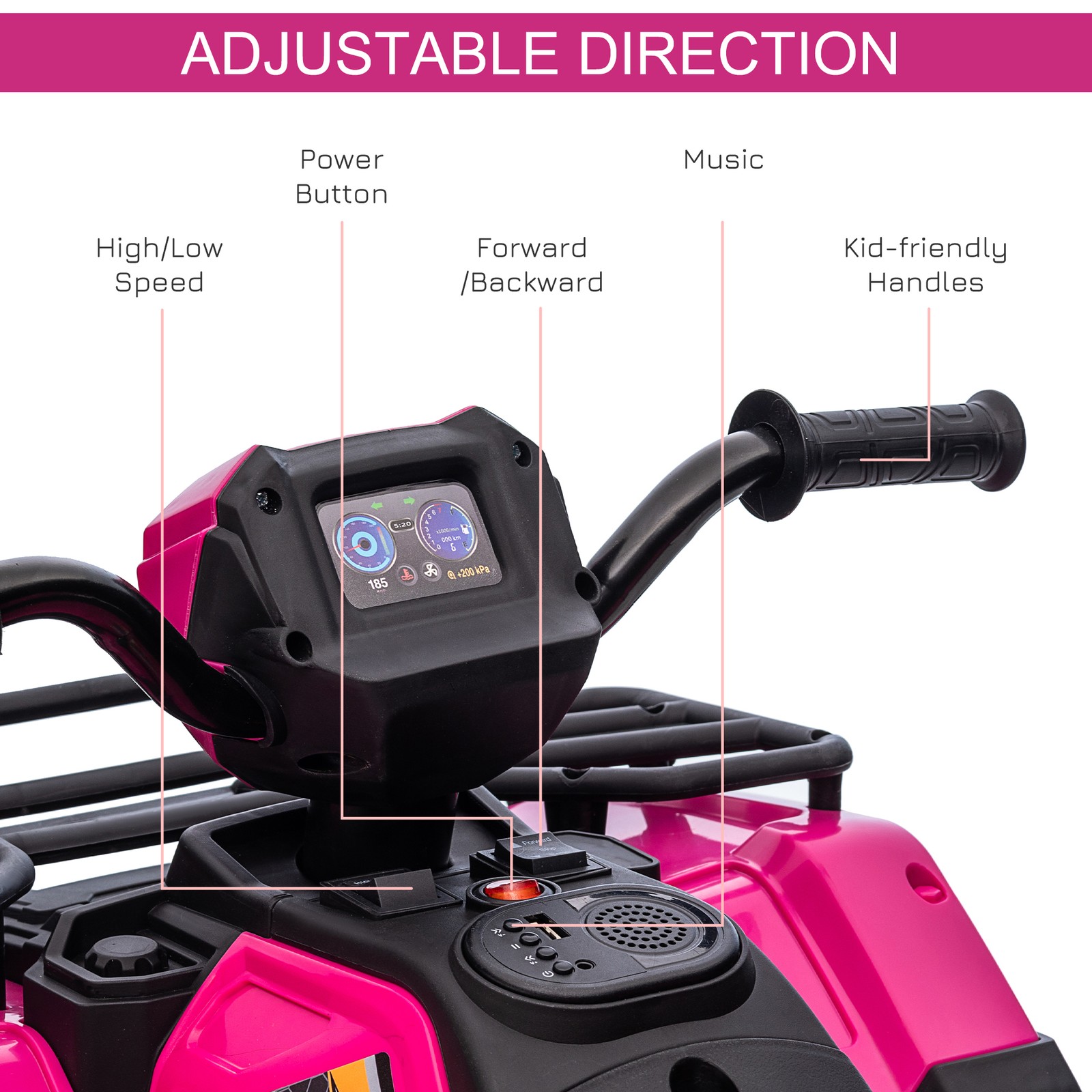Aosom 12V Kids ATV w/ Forward Backward Function Music, Headlights, Pink