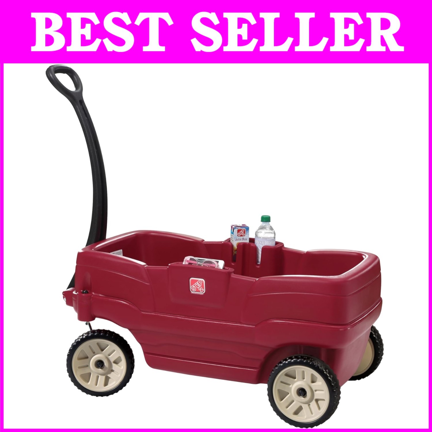 Stylish Red Wagon for Toddlers with Adjustable Seat Belts & Storage Features