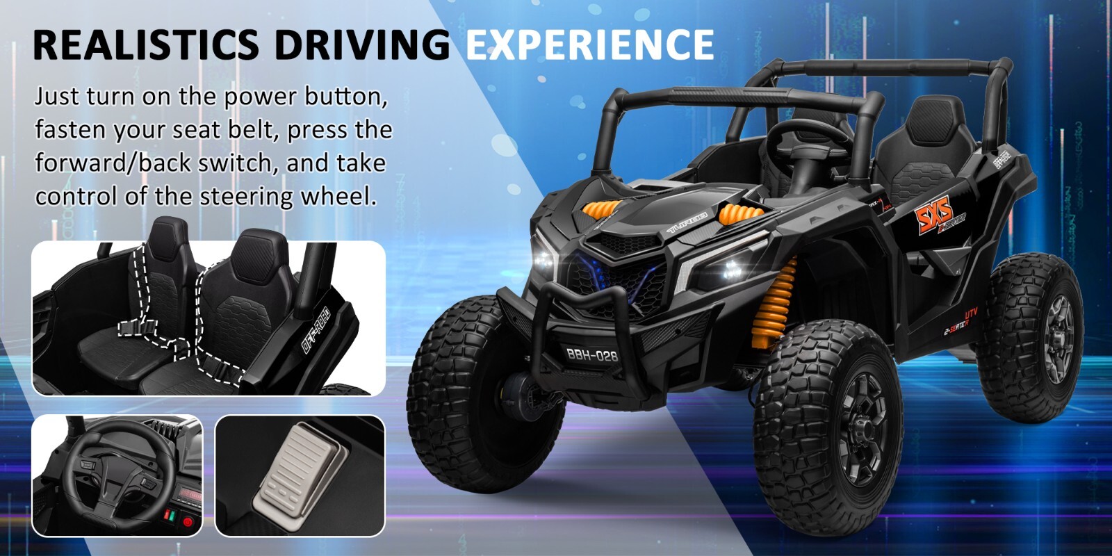 ZEOPHOL 24V Kids Ride On Car UTV 4WD Truck 2-Seater 4*200W Battery Power Wheels
