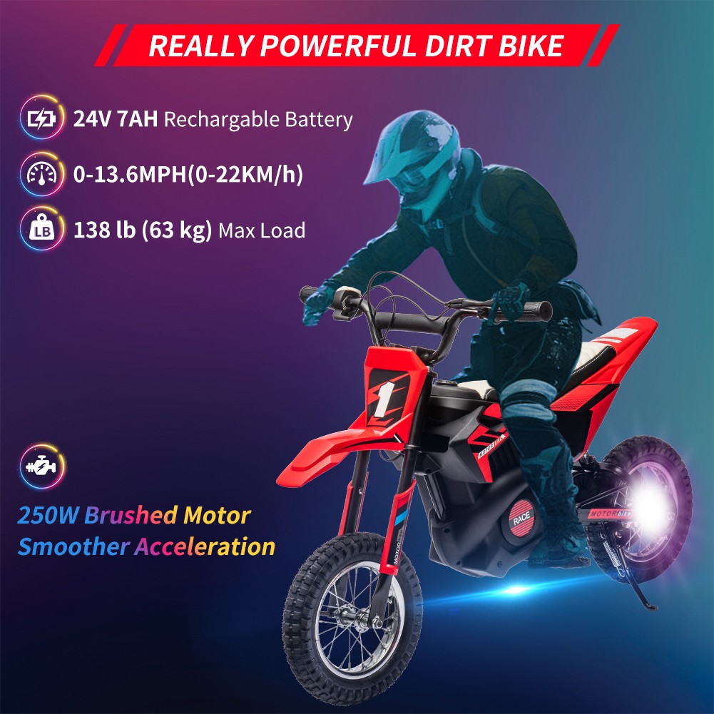 GARVEE 24V Electric Dirt Bike,250W Motor, 12″ Tires,22KM/H,Rear Shock Absorption