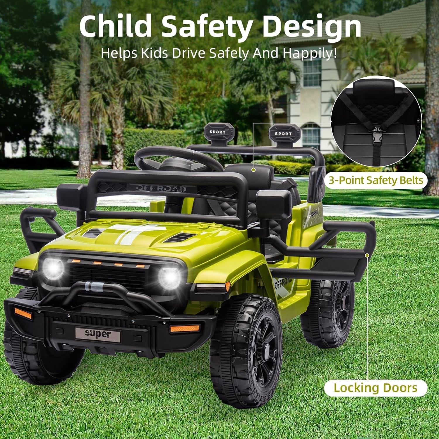 12V Kids Ride On Truck w/ Remote,2 Speeds,Spring Suspension,LED Lights – Green