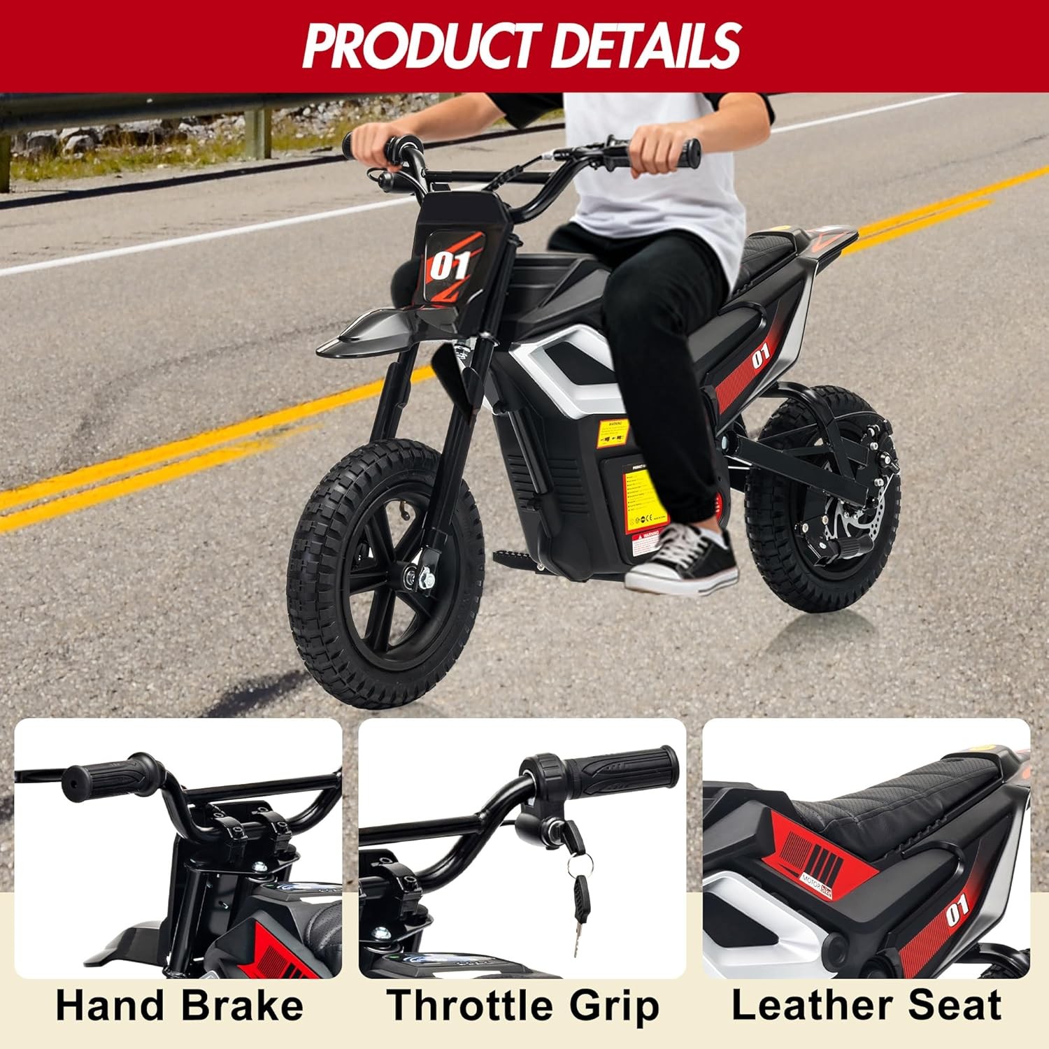 24v Ride on Motorcycle for Kids 350w Mini Dirt Bike 14 MPH Black