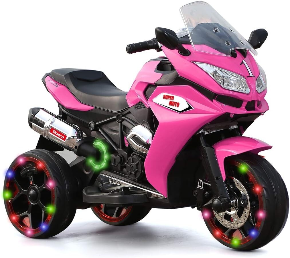 12V Kids Electric Motorcycle 3-5KM/H 3-6 Years Old (43-55 in),Pink