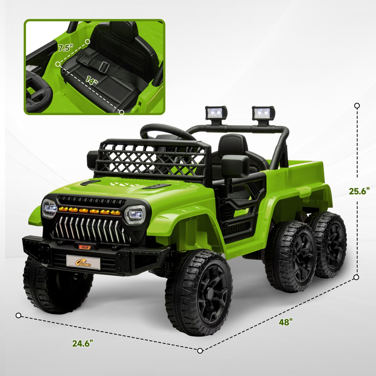 12V Durable Kids Car with Built-in Music Soft Start Seat Belt Green Color