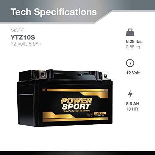 YTZ10S AGM Motorcycle 12V Battery – 8.6Ah, 220 CCA Powersports Batteries for