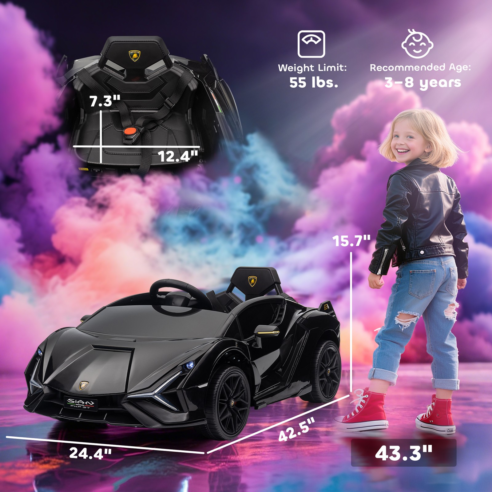 12V Lamborghini SIAN Licensed Electric Car for Kids, Black