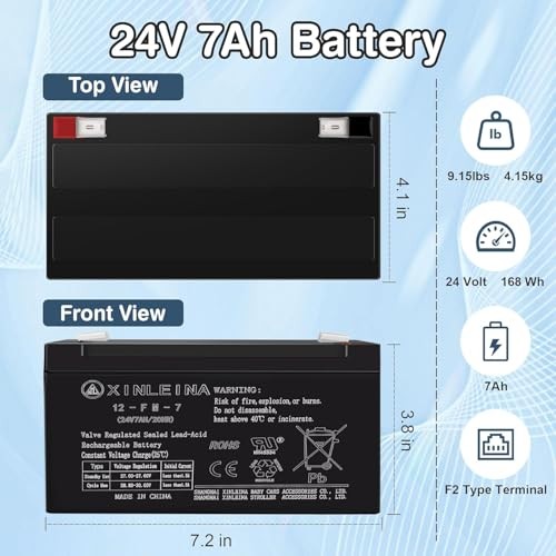 24V 7AH Battery for 24 Volt Ride on Cars Toys, 24V 7Ah Rechargeable 7 Amps