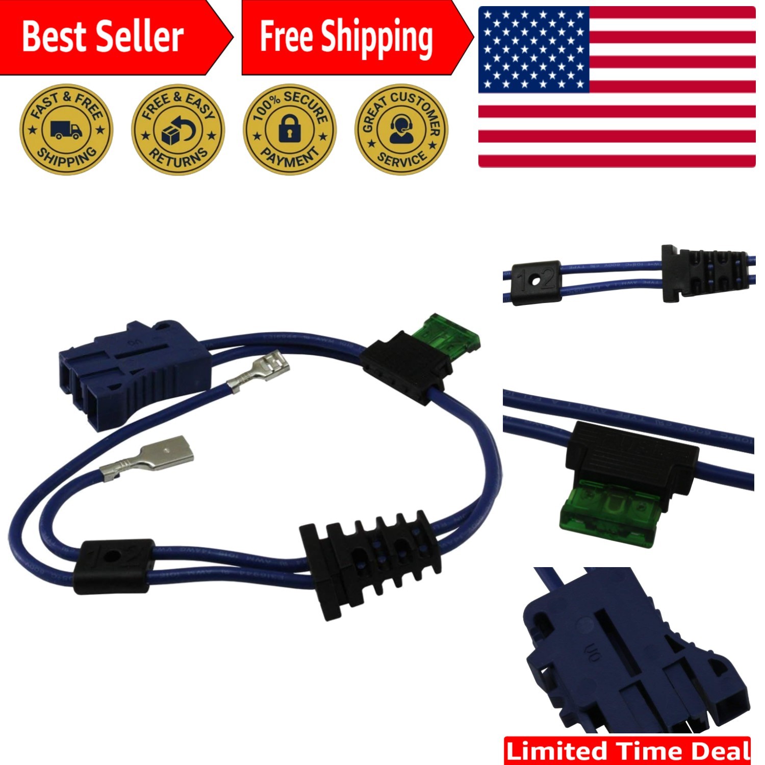 New Blue Peg Perego 12V Battery Connector for Gaucho, Gator & Sportsman