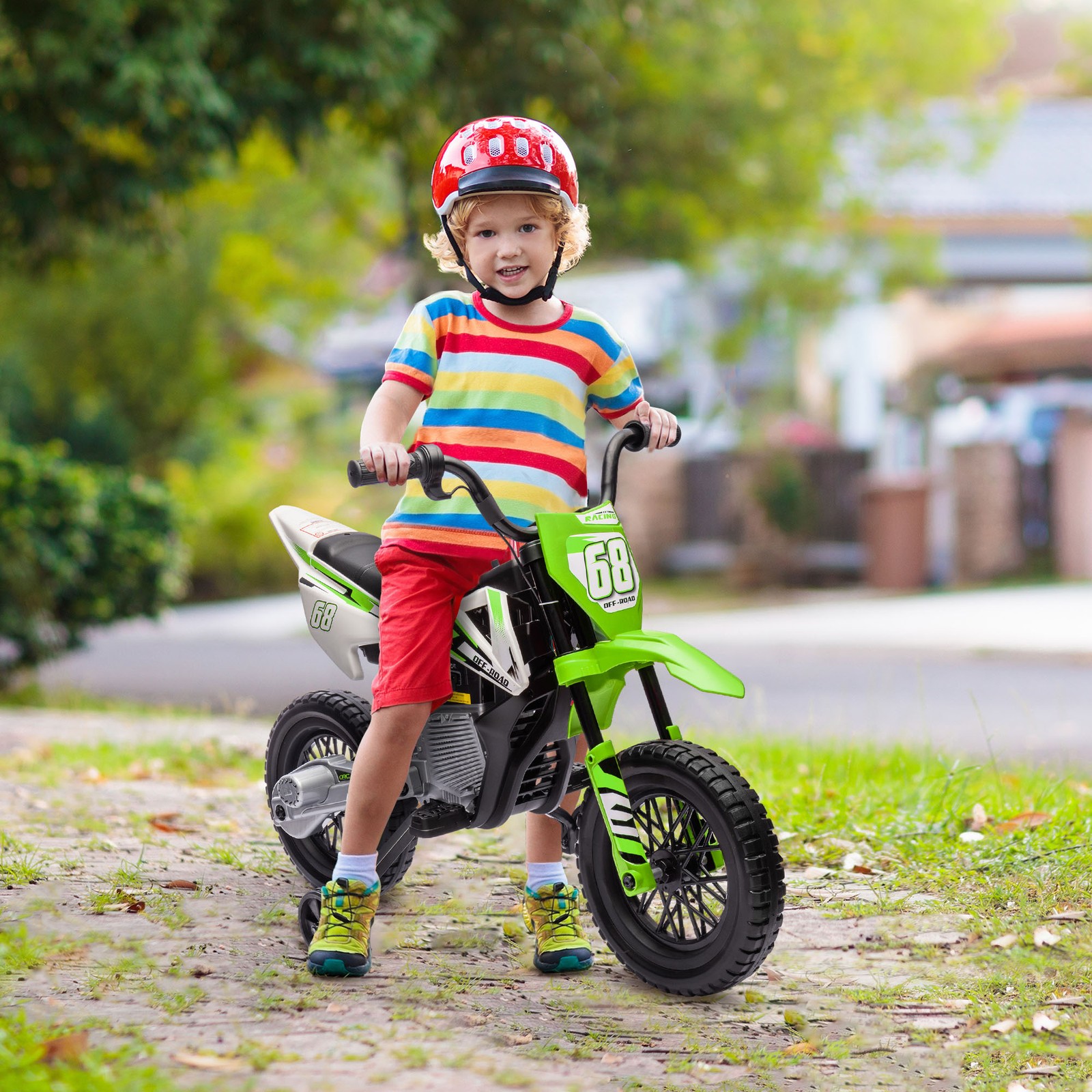 12V Kids Motorcycle W/ Twist Grip Throttle, Rear Suspension, Green