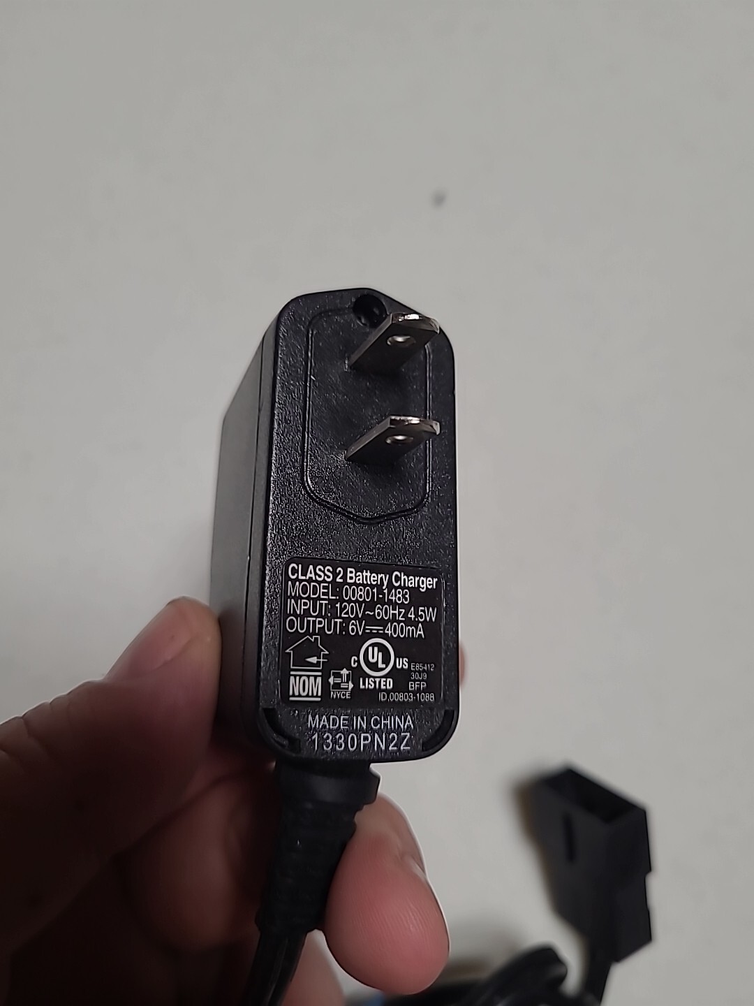 Fisher Price Power Wheels 6v 400ma Battery Charger Cord Cable Model 00801-1483