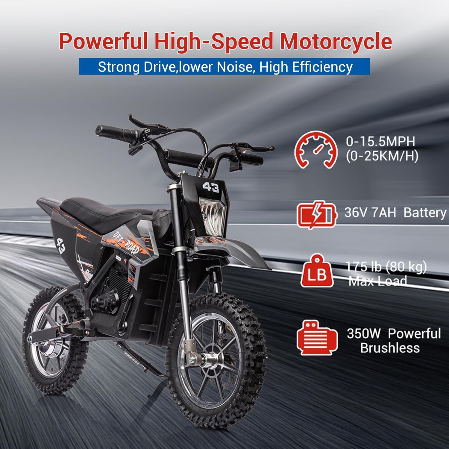 Kids Dirt Bike,36V Electric Off-Road Motorcycle Battery Powered Motocross Bike