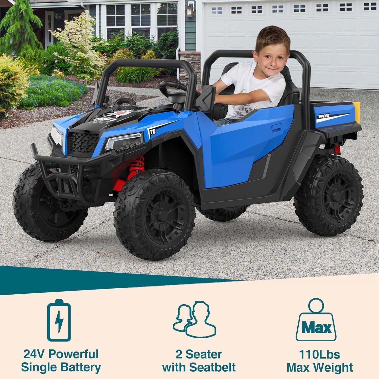 24V Ride On Truck for Kids w/ Remote, 4WD, LED Lights,Bluetooth,Dump Bed,2 Seats