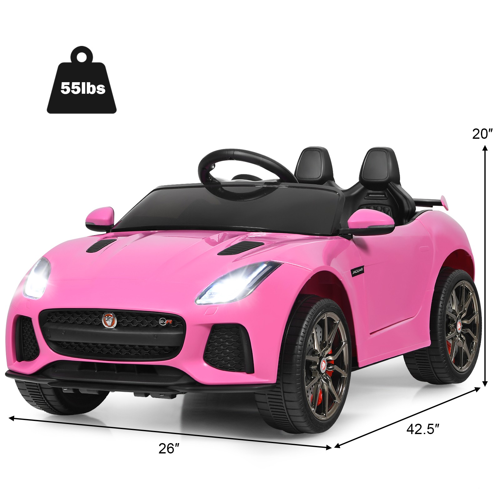 Honey Joy 12V Jaguar F-Type SVR Licensed Kids Ride On Car w/ MP3 & Lights Pink