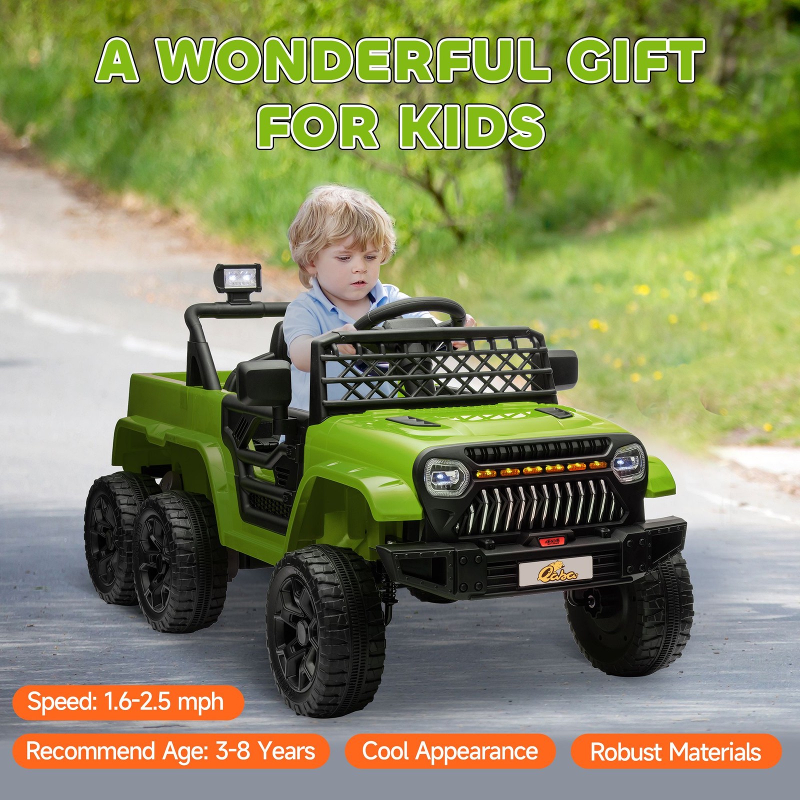 12V Durable Kids Car with Built-in Music Soft Start Seat Belt Green Color