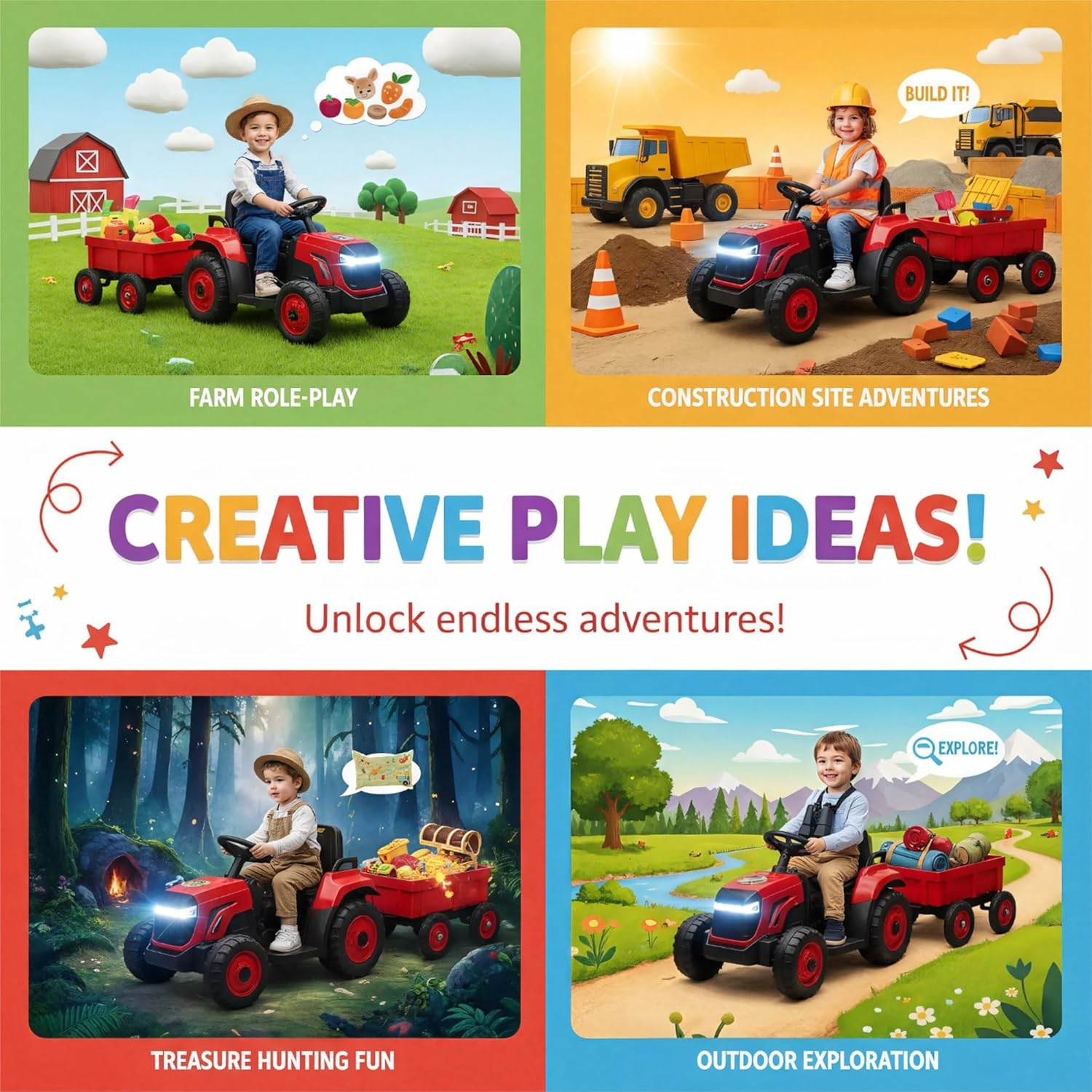 12V Ride On Tractor for Kids w Trailer&Remote, Farm Vehicle Toy for Toddlers 3–8