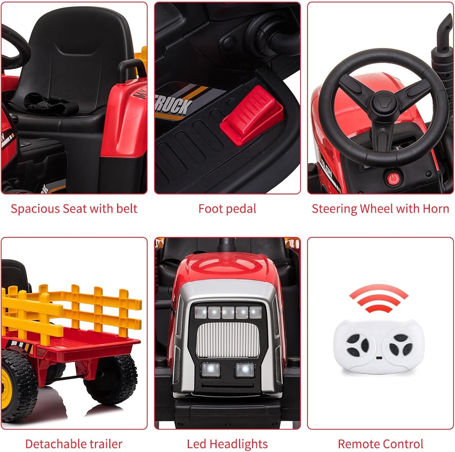 Battery‑Powered 12V Kids Tractor w/ Remote,25/35W Motor, LED, Educational Audio