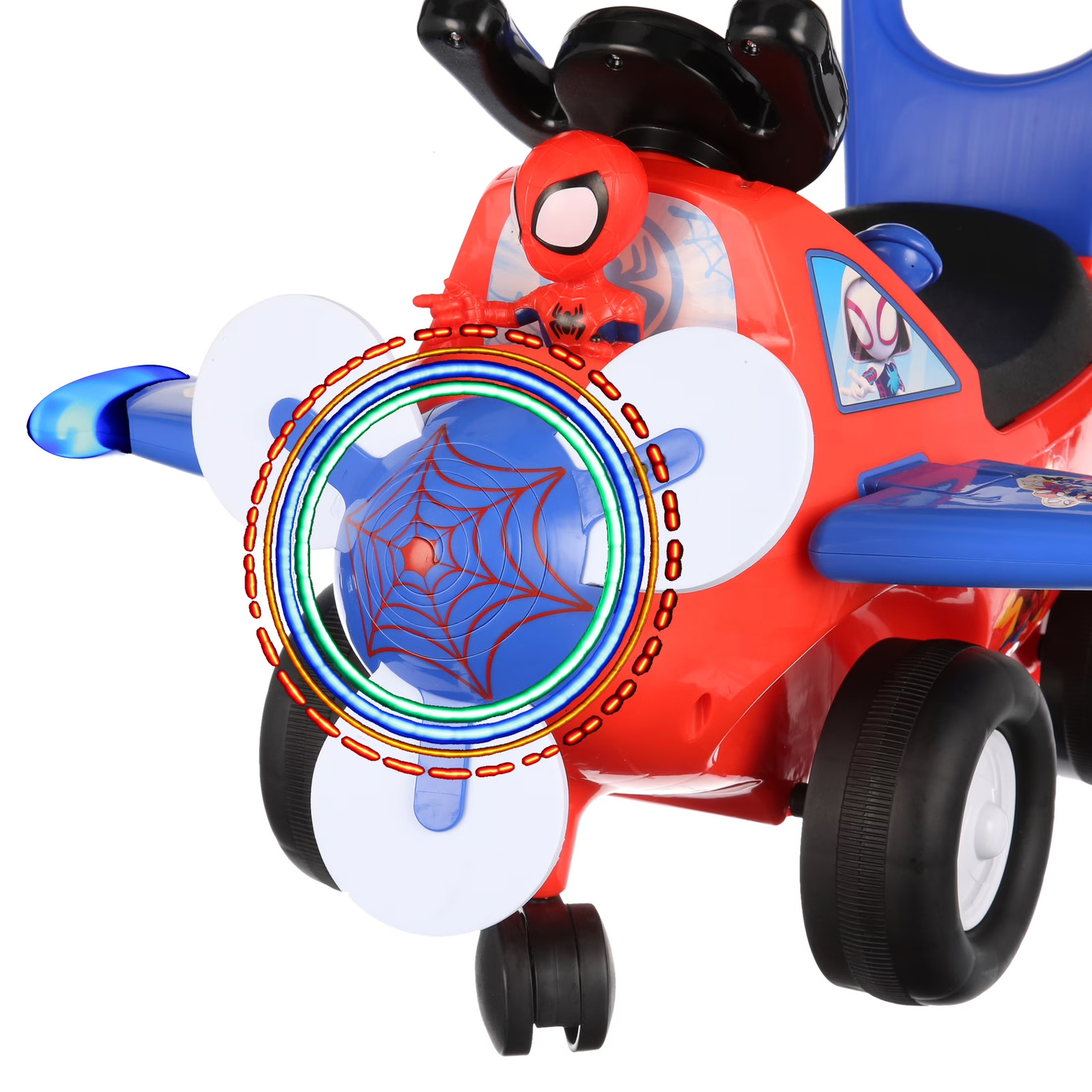 Kids Ride On Toy Car Spider-Man Airplane Sounds Light-Up Spinning Propeller