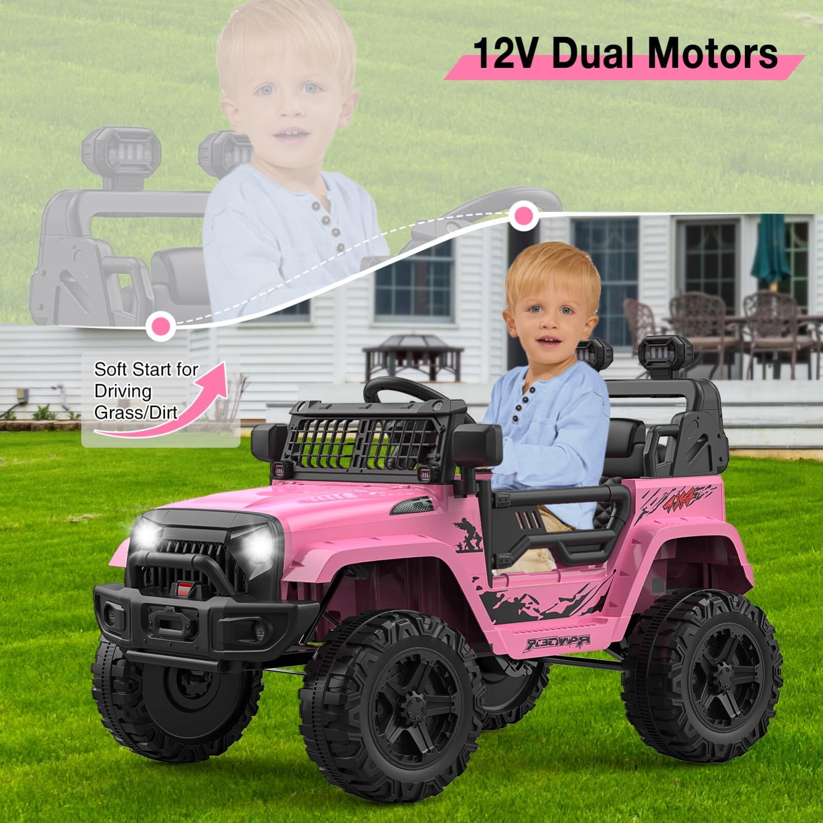 Ride-on Truck Car 12V Kids Power Wheels Vehicle with Remote Control &LED Light