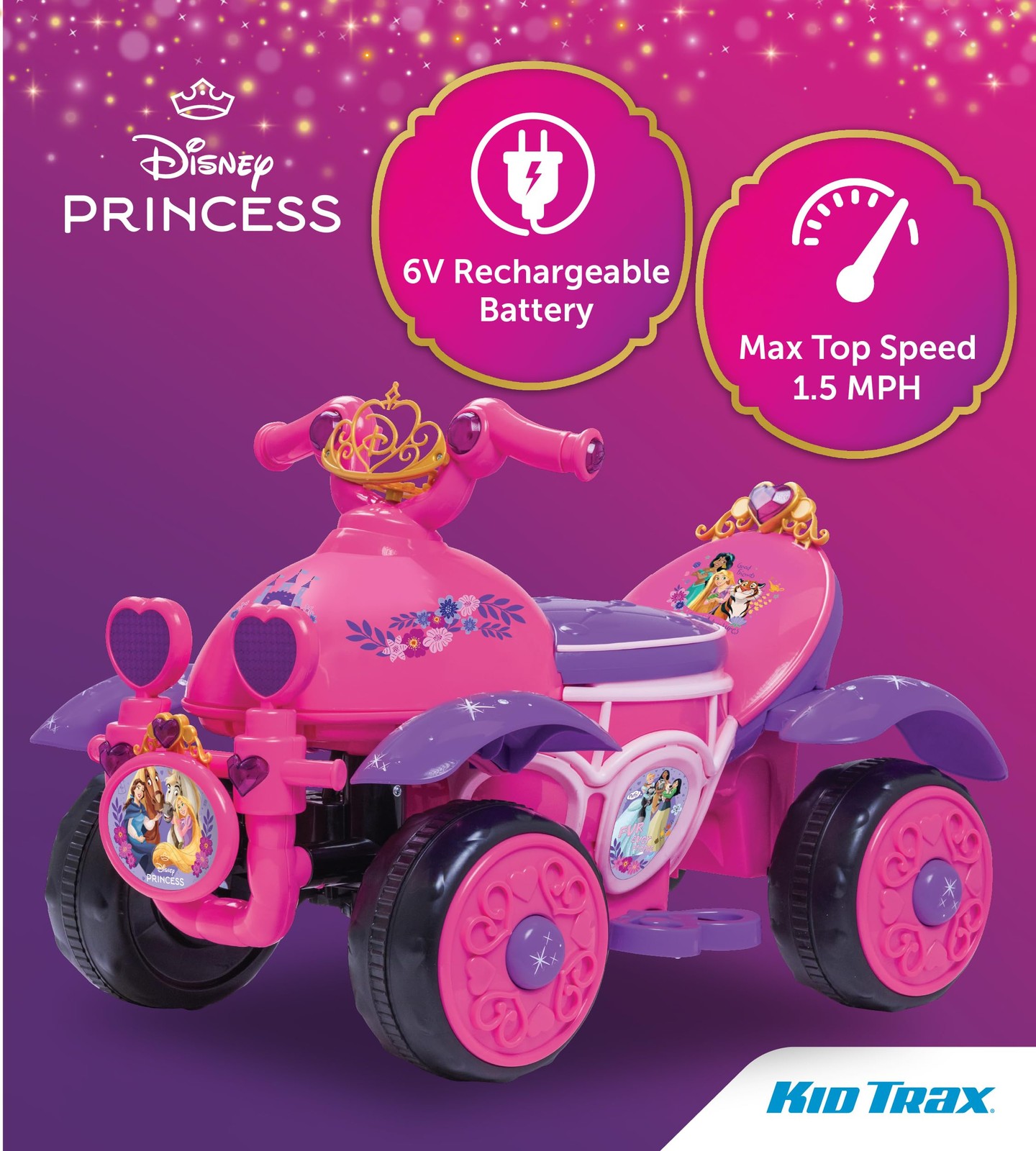 Kid Trax Toddler Disney Princess Electric Quad 6 Volt, Pink