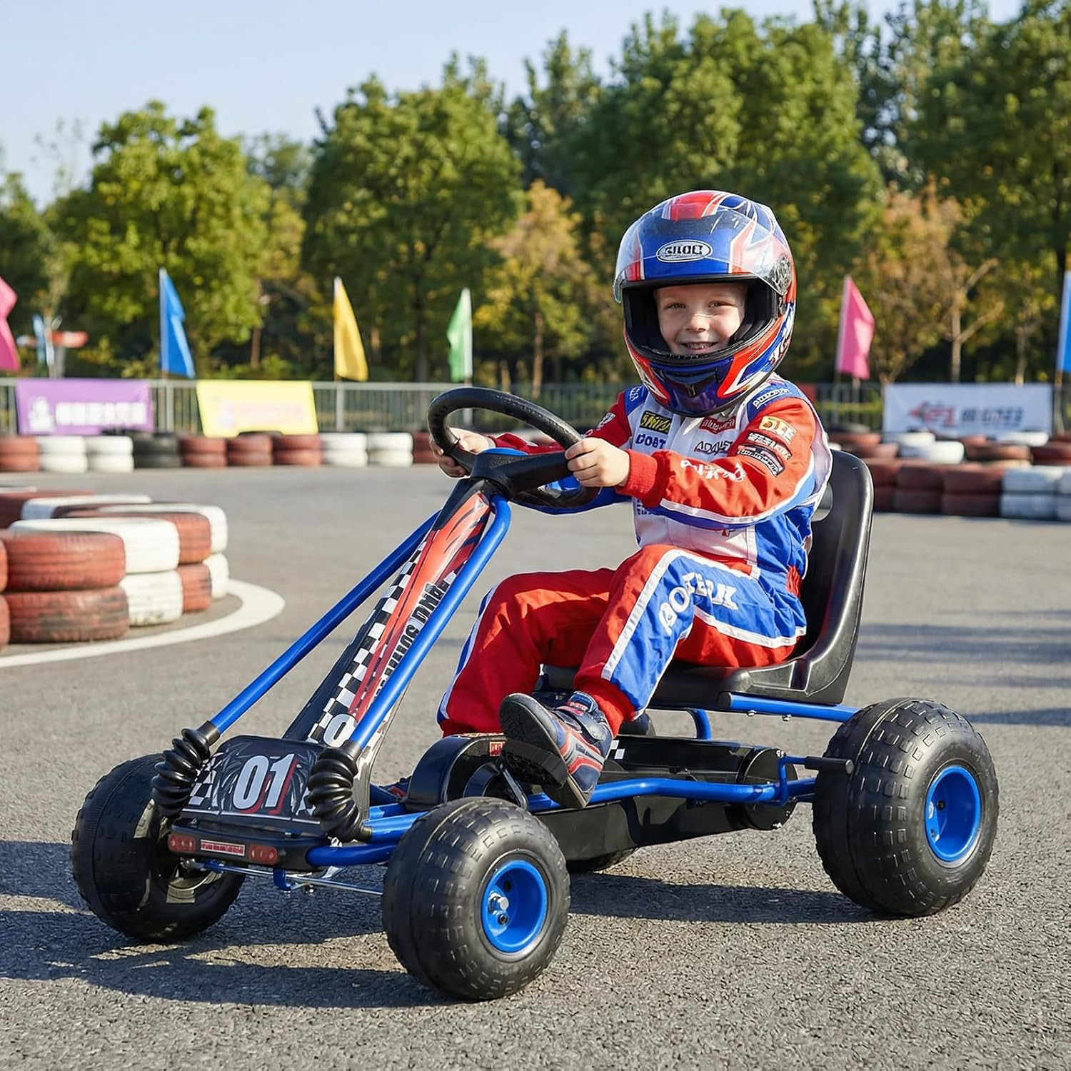 Pedal Go Kart, 4 Wheeler Toddler Racing Ride on Pedal Car Toy, Forward/Backward,
