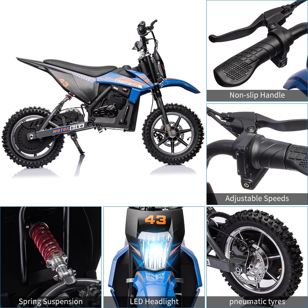 36V Ride On Dirt Bike for Teens ,15.5MPH Electric Off-Road Motorcycle ,LED Light