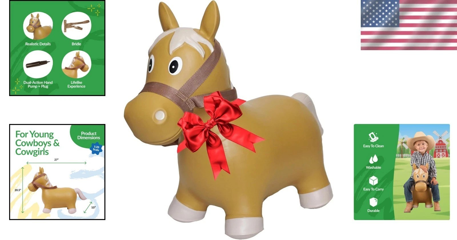 Safe & Fun Lil’ Bucker Bouncy Horse – Ride-On Rodeo Toy for Toddlers, Ages 18M+