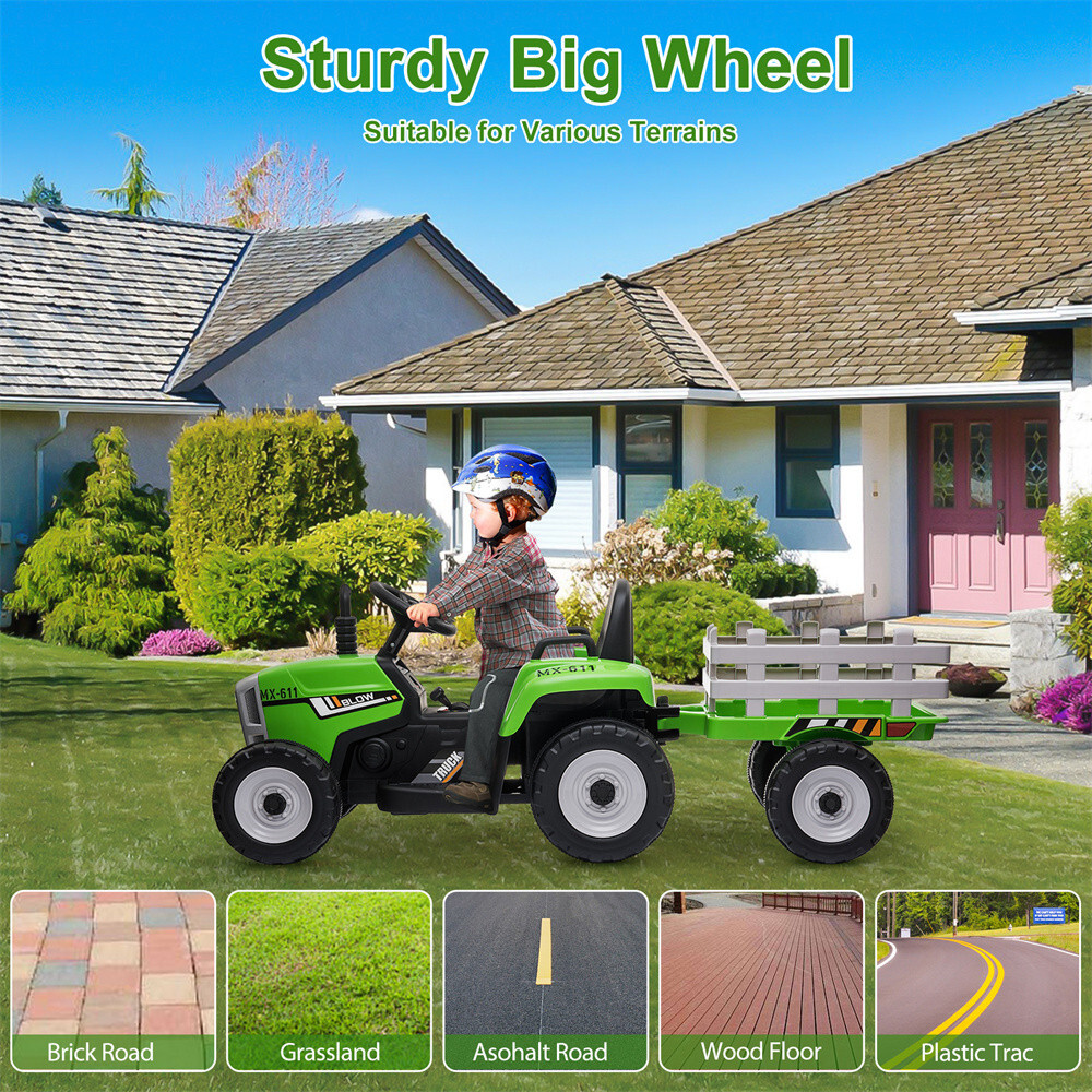 12VElectric Kids Ride On Tractor Battery-Powered w/Trailer &Remote Control Gifts