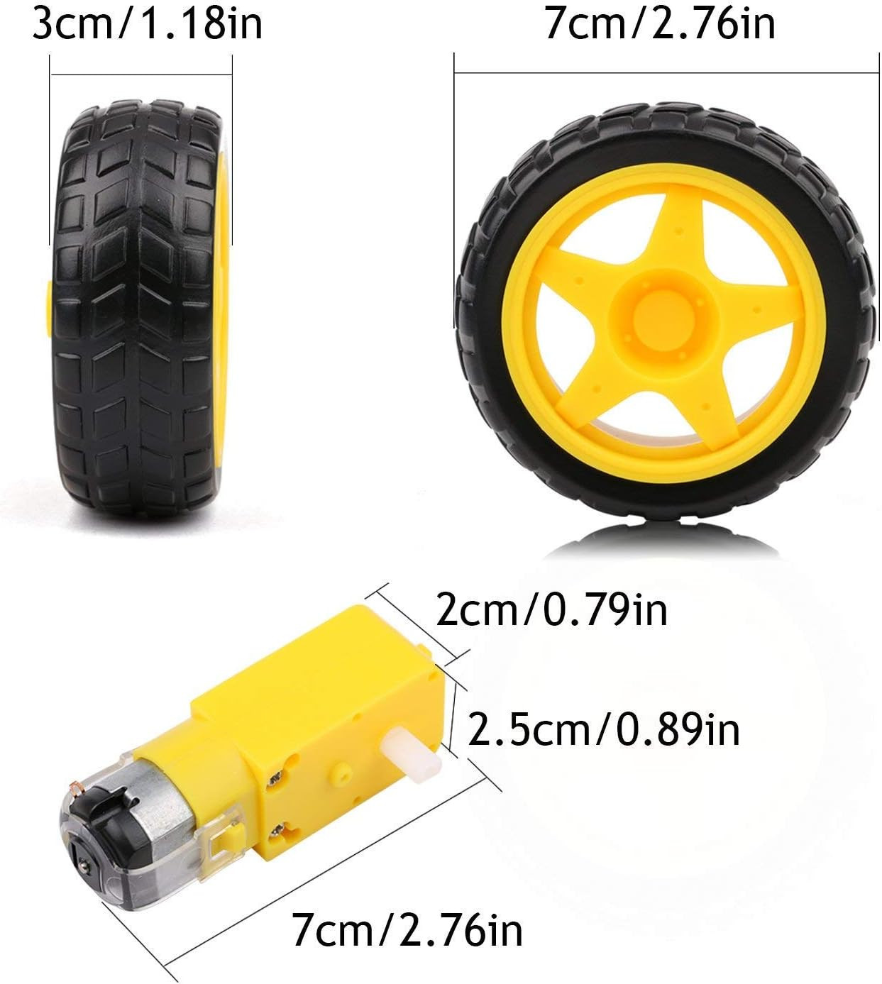 Hiletgo 2Pcs Smart Car Robot Plastic Tire Wheel with DC 3-6V Gear Motor for Robo
