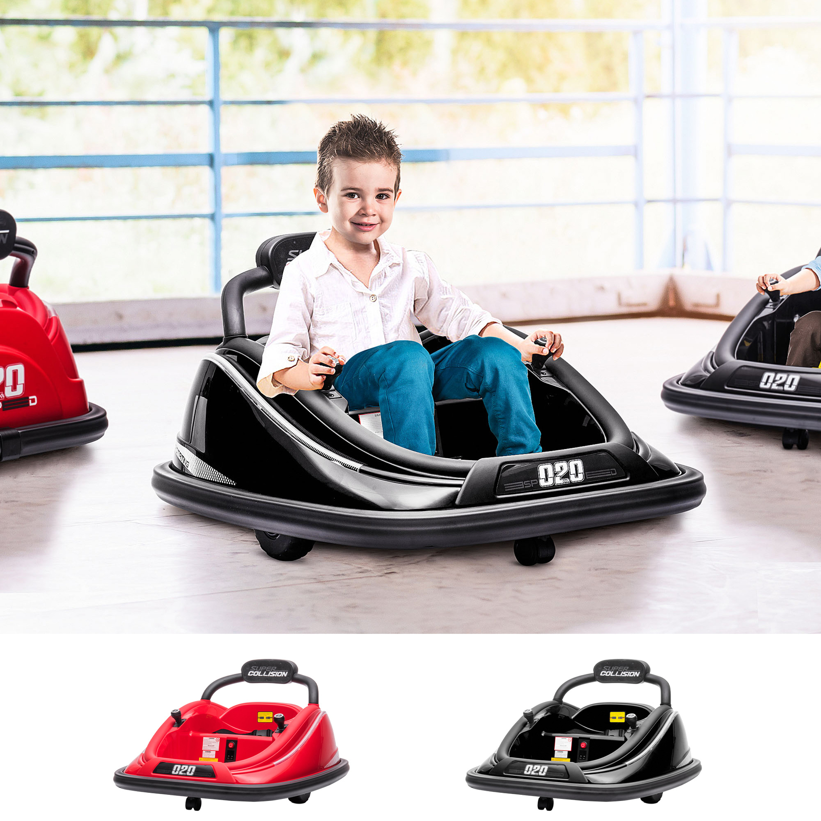 12V Kids Bumper Car Twins Motor, w/ Parent Remote Control Light 360° Rotation