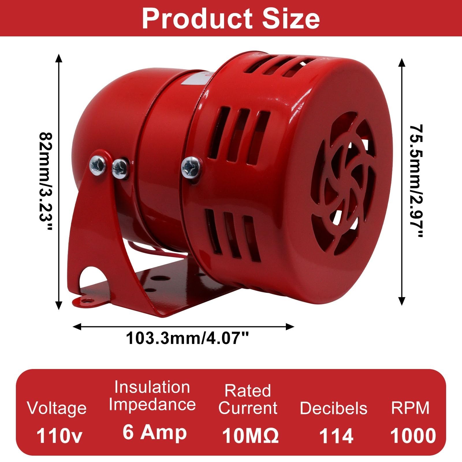 Motor Siren Red 1Pc AC 110V 114dB Industry Electric Motor Alarm Driven Siren,…