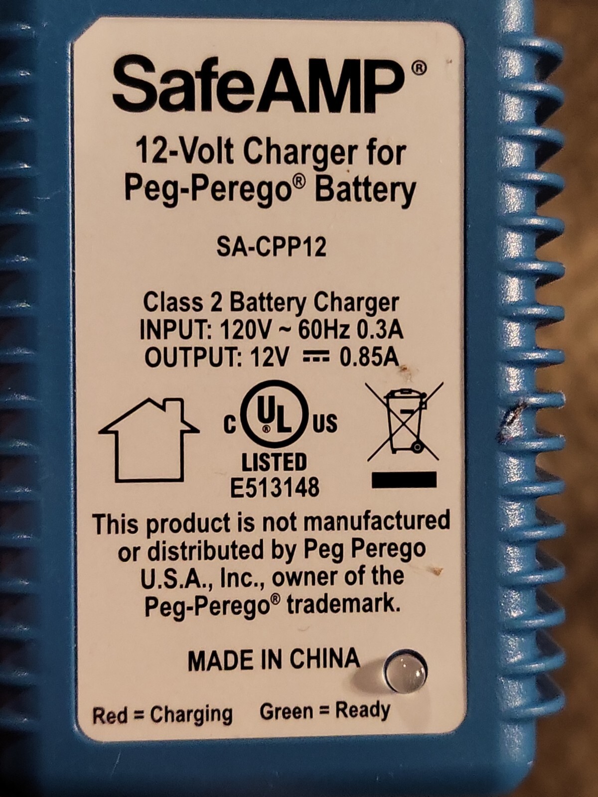 SafeAMP 12-Volt Charger for for Peg-Perego Battery SA-CPP12