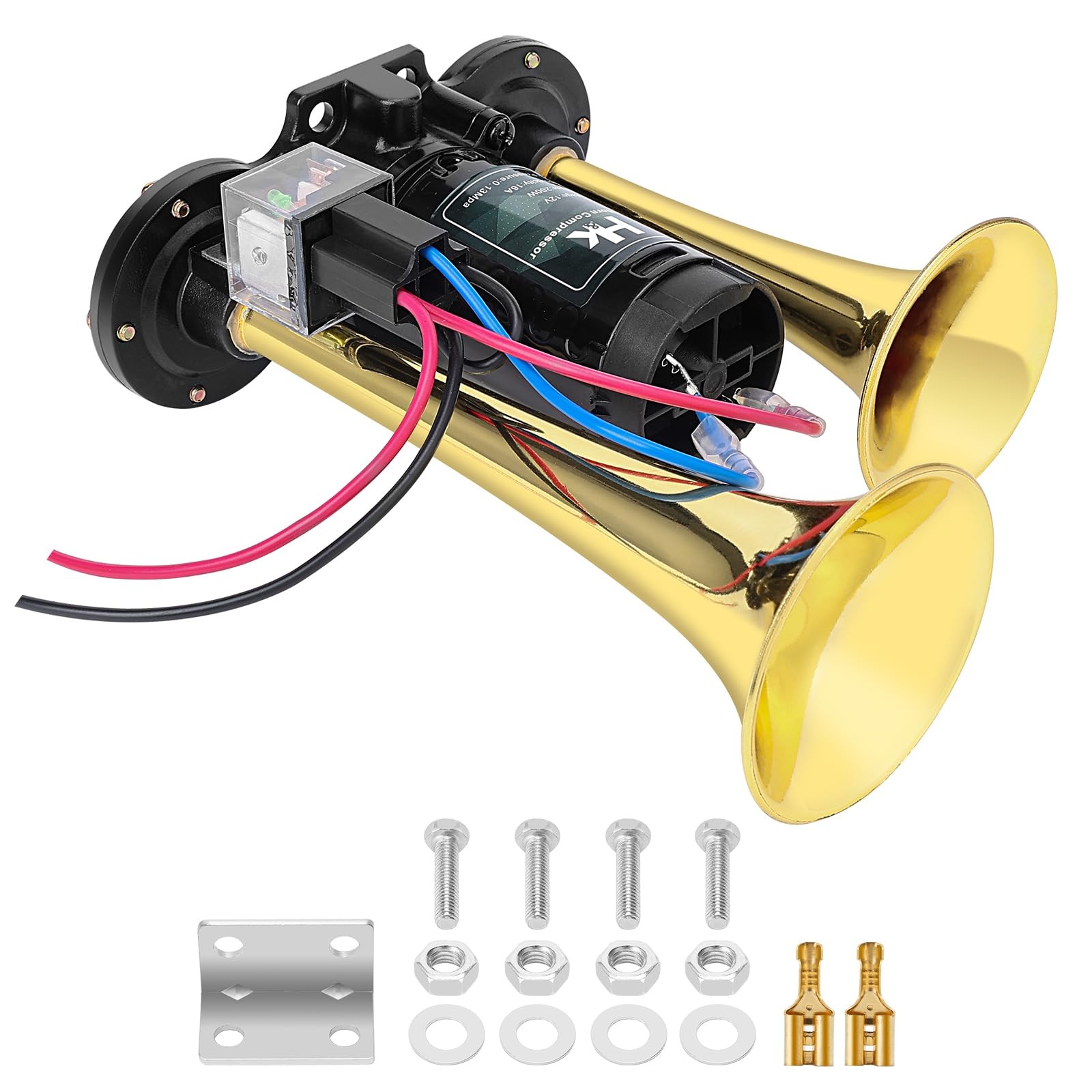 150db Super Loud Dual Trumpet Air Horn Kit with Compressor for Vehicles, Truc…