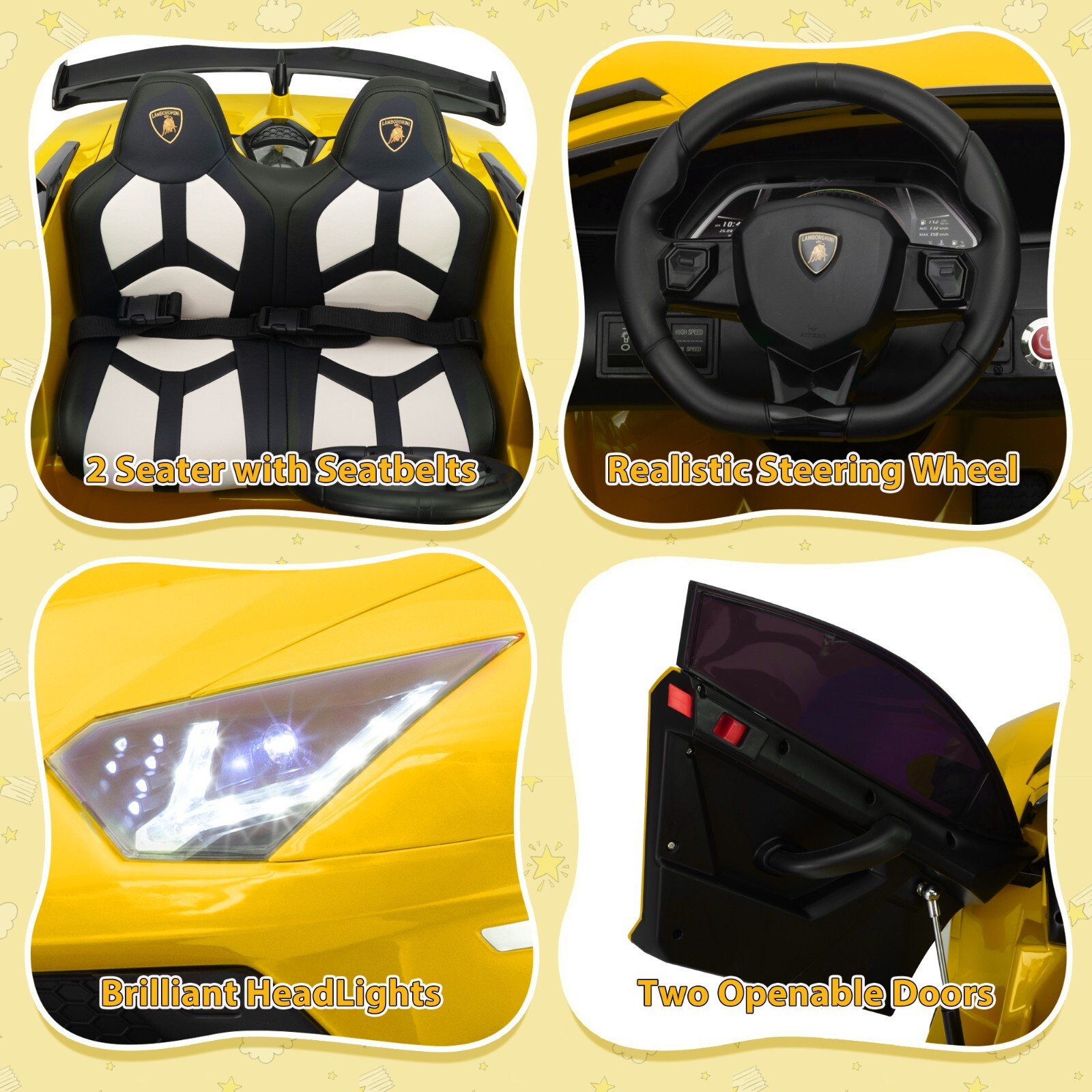 TOBBI 24V Kids Ride On Drift Car Licensed Lamborghini SVJ 2 Seater High Speed