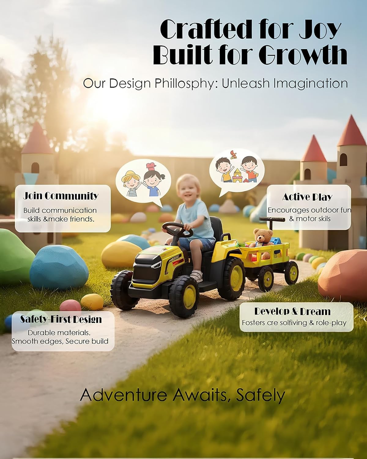 Toddlers Ride on Electric Tractor w/ Detachable Trailer 12V Kid Vehicle Ages 3–8