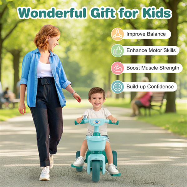 Kids Tricycle Ride With Storage Basket Bell Anti-Slip Pedal Stable 3-5 Years Old
