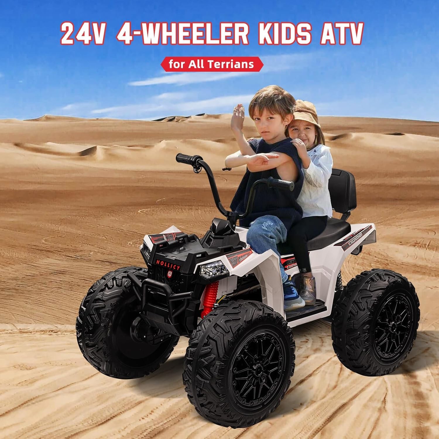 Kids Electric Quad, 2-Seater 4WD, 5MPH Max Speed with Music & LEDs for Ages 3-8